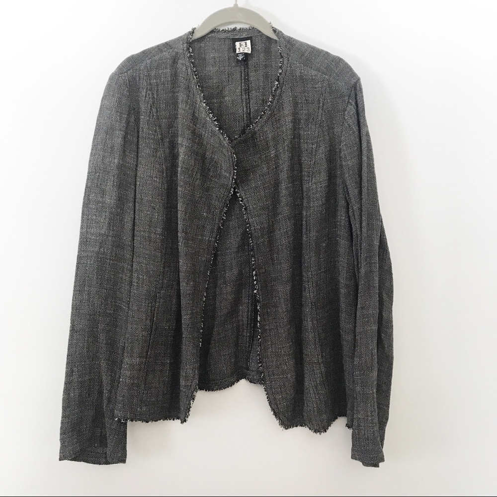 Eileen Fisher Open Front Tweed Blazer Jacket
